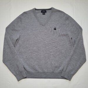 Brooks Brothers Sweater Men's Classic Gray V-Neck Merino Wool Pullover Size M